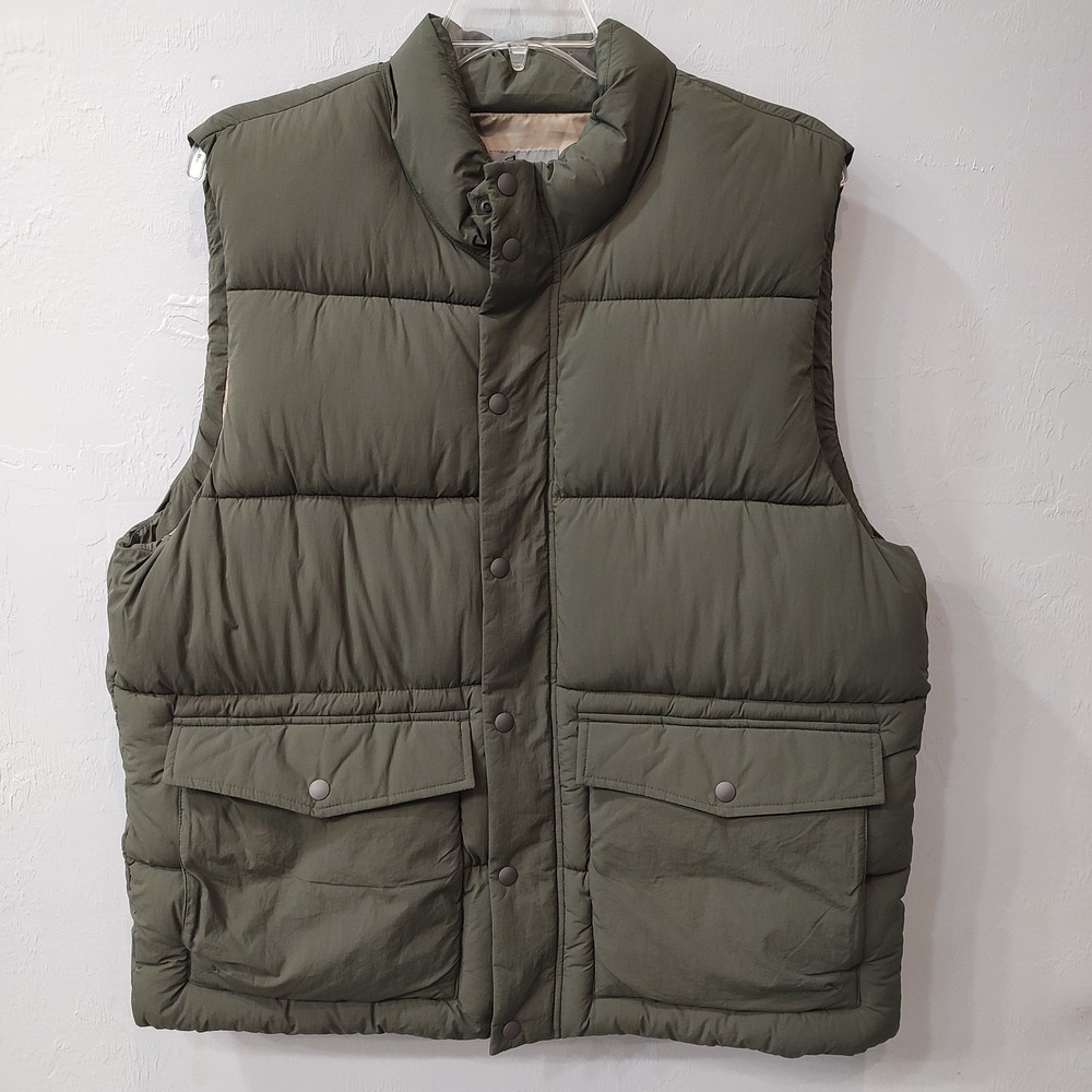 Gap Vest Mens XL Army Green Puffer Insulated Full Zip Snap Jacket Gorpcore